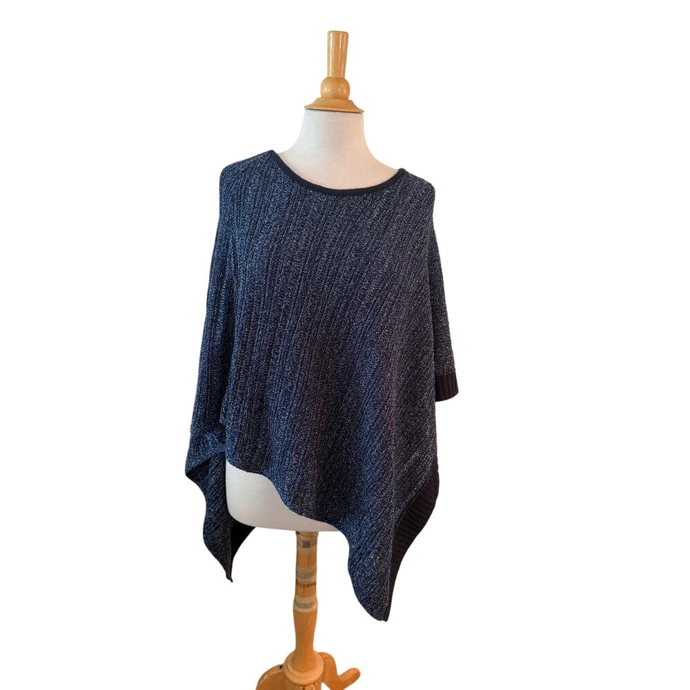 $60 NWT Chicos Marled Knit Poncho Triangle Navy Blue Metallic Sweater Sz L XL